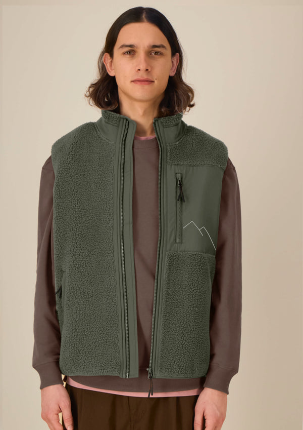 Due South Gilet (Khaki) - 100% premium recycled fleece