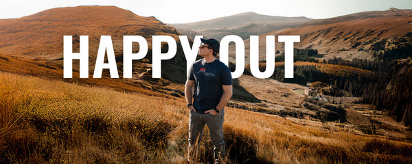 Happy Out — Due South organic cotton t-shirt worn in the Wicklow mountains